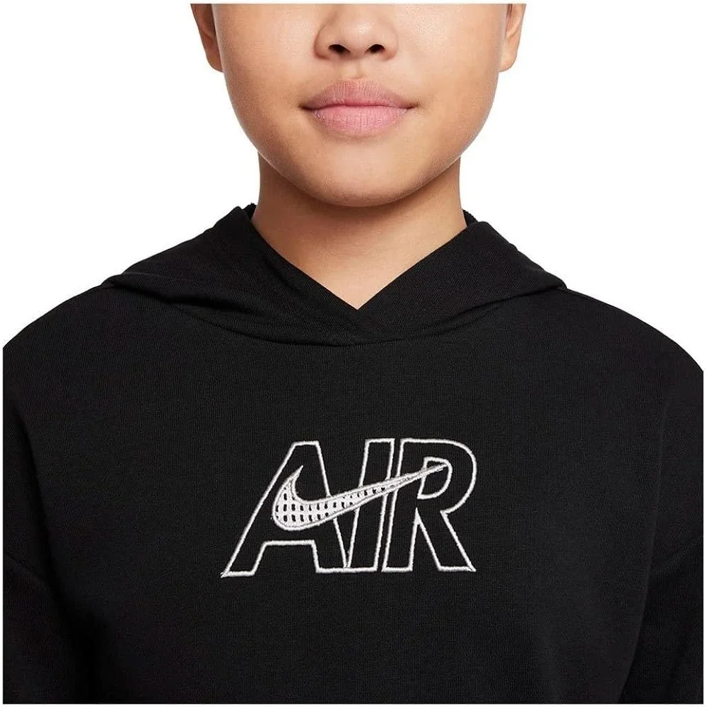Nike Air Girls Cropped Hoodie Black Embroidered Logo Sweatshirt Kids Size Medium